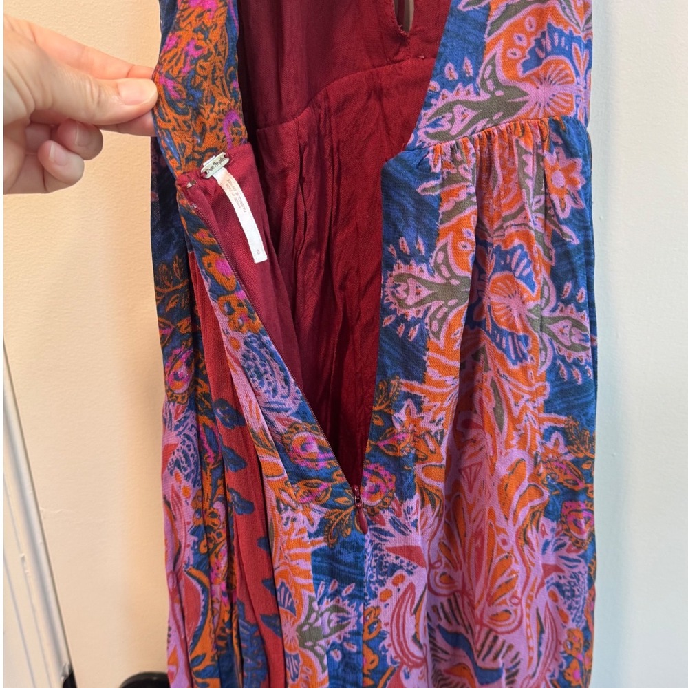 Free People Unattainable Blue Red Paisley Print Halter Flowy Maxi Dress Size 0 - Picture 12 of 13